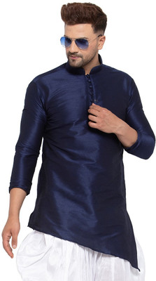 26 i Men Solid Asymmetric Kurta(Dark Blue)