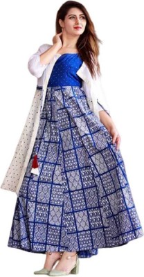 Murli trends Women Polka Print Anarkali Kurta(White, Blue)