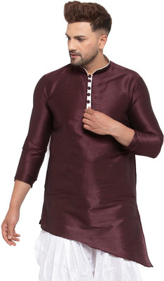 26 i Men Solid Asymmetric Kurta(Purple)