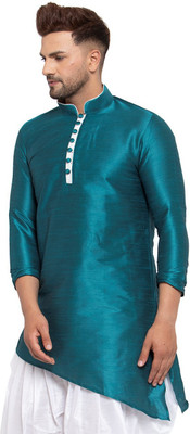26 i Men Solid Asymmetric Kurta(Light Blue)