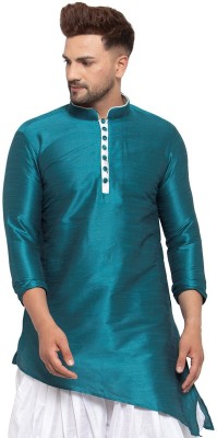 26 i Men Solid Asymmetric Kurta(Green)