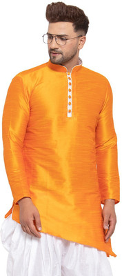 26 i Men Solid Asymmetric Kurta(Yellow)