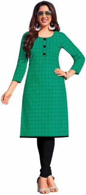 Miraan Women Checkered Straight Kurta(Green)
