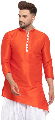 26 i Men Solid Asymmetric Kurta(Orange)