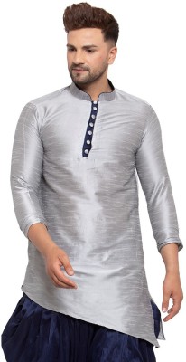 26 i Men Solid Asymmetric Kurta(Silver)