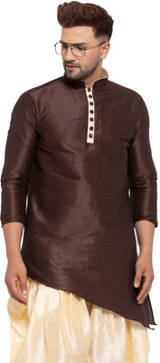 26 i Men Solid Asymmetric Kurta(Brown)