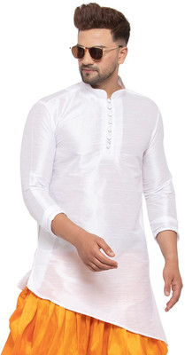 26 i Men Solid Asymmetric Kurta(White)