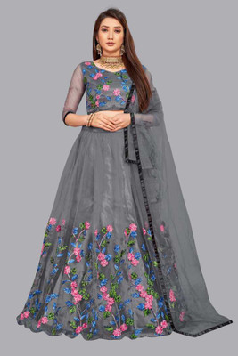 FULPARI Embroidered Semi Stitched Lehenga Choli(Grey)