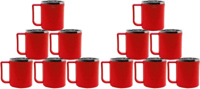 Heart Home Double Wall with Inner Stainless Steel Coffee/Tea/Milk, Set of 12 (Red) Stainless Steel Coffee Mug(200 ml, Pack of 12)