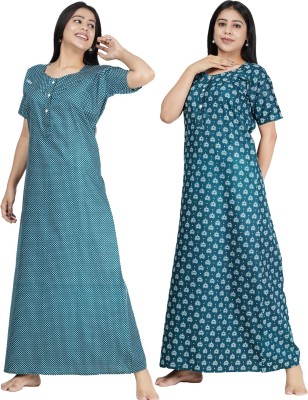 FAVNIC Women Nighty(Green)