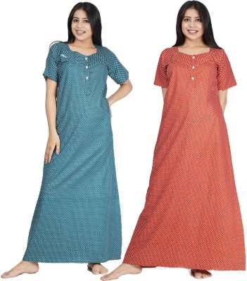 Wristy Women Nighty(Green, Orange)