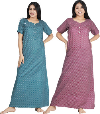 FAVNIC Women Nighty(Blue, Purple)