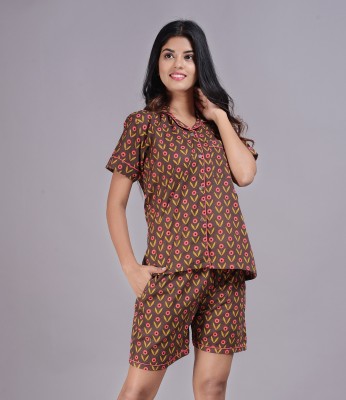 Prasha Women Printed Brown Night Suit Set