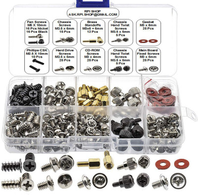 RPI SHOP Nut & Bolt Set - 179 pcs Screw Kit For PC Computer Screw, Standoffs, Screws for Hard Drive, Computer Case, Motherboard, Fan Power Graphics(Carbon Steel)