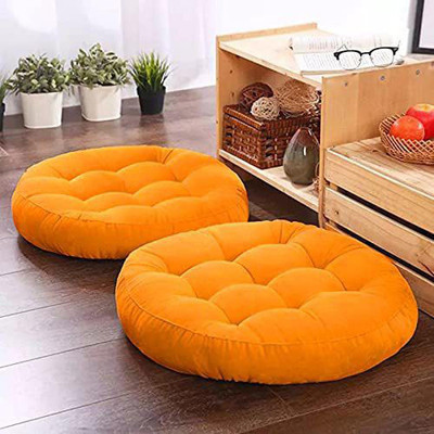 Peach Cuddle Microfibre Solid Floor Cushion Pack of 2(Amber Yellow)