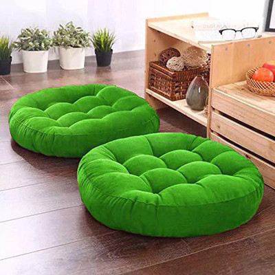 Peach Cuddle Microfibre Solid Floor Cushion Pack of 2(Green)