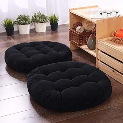 Peach Cuddle Microfibre Solid Floor Cushion Pack of 2(Black)