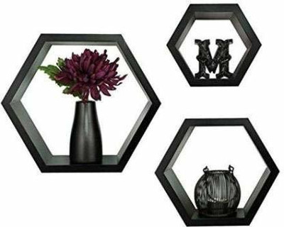 woodinzo MDF (Medium Density Fiber) Wall Shelf(Number of Shelves - 3, Black)