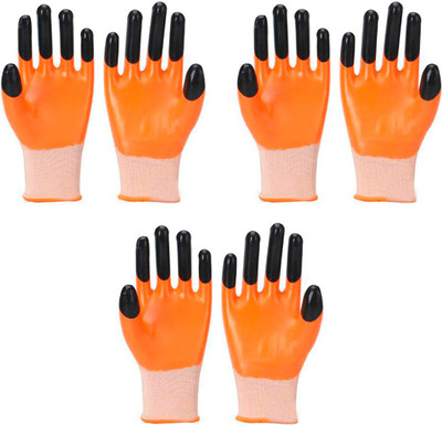 Safies Tiger Print Multipurpose Reusable & Washable Palm Coated Safety Gloves For Men & Women (Pack Of 3 Pairs) S Latex  Safety Gloves(Pack of 6)