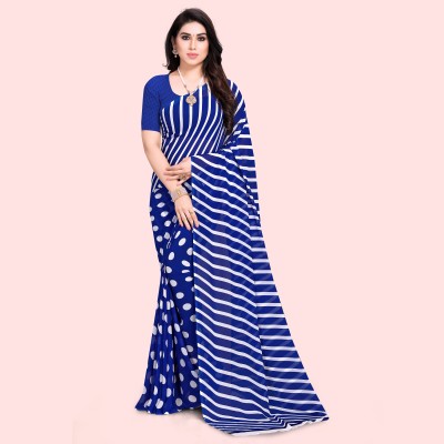 Anand Sarees Printed, Striped, Polka Print Bollywood Georgette Saree(Blue)