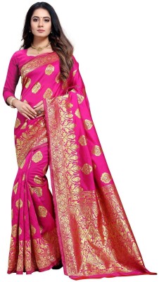 Kimisha Woven Kanjivaram Silk Blend Saree(Pink)