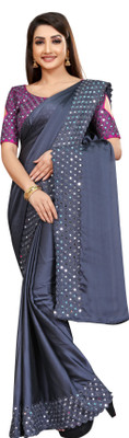 Matangi Exporter Solid/Plain Bollywood Silk Blend Saree(Grey)