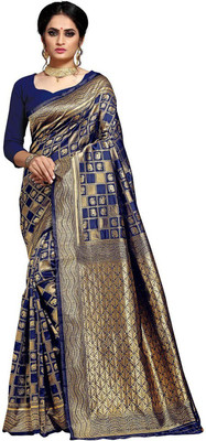 Kimisha Woven Banarasi Silk Blend Saree(Blue)