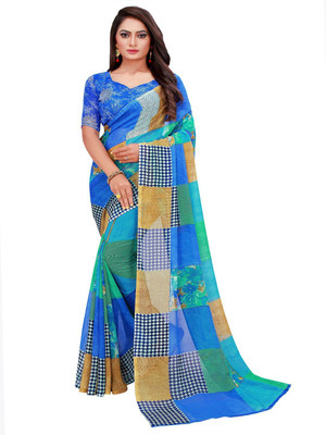 Suali Printed Bollywood Georgette Saree(Blue)