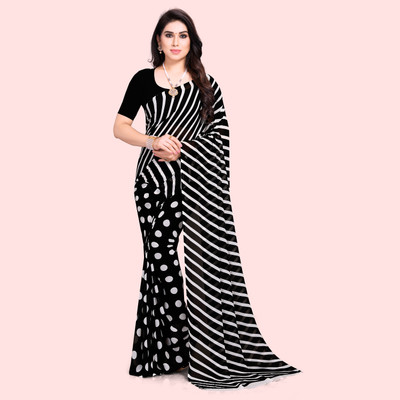 Anand Sarees Printed, Striped, Polka Print Bollywood Georgette Saree(Black)