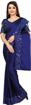 Matangi Exporter Solid/Plain Bollywood Silk Blend Saree(Dark Blue)