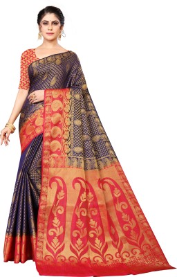 Adirotz Self Design Kanjivaram Jacquard Saree(Dark Blue)