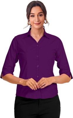 london belly Women Solid Casual Purple Shirt