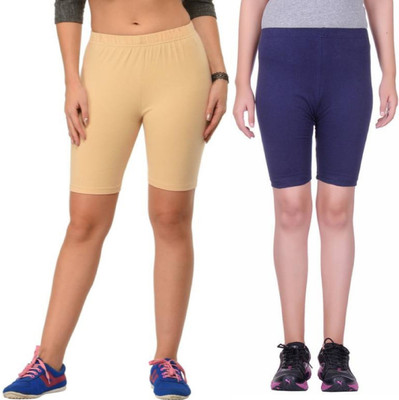 ARSHEEN ADORE Solid Women Reversible Beige, Blue Sports Shorts, Cycling Shorts, Gym Shorts, Running Shorts