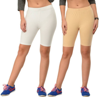 Ullas Solid Women Reversible White, Beige Sports Shorts, Cycling Shorts, Gym Shorts, Running Shorts