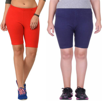 CKARFE Solid Women Red, Blue Cycling Shorts, Basic Shorts, Board Shorts, Swim Shorts, Regular Shorts