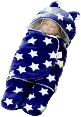 BRANDONN Printed Single Hooded Baby Blanket(Microfiber, Navy Blue)