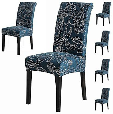 HOUSE OF QUIRK Polyester 1 Seater Chair Embroidered Cover(Pack of 6 Blue Ash)