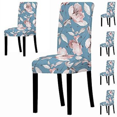 HOUSE OF QUIRK Polyester Floral Chair Cover(Teal Blue Flower Pack of 6)