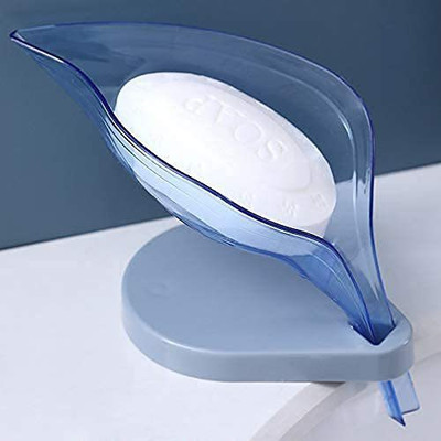 RAJBHUMI Leaf Shape Bathroom Soap Box Dish Storage Tray Holder Non Slip Drain Case Gadget(Blue)