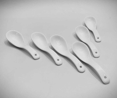 Creative Hub Bone China, Ceramic Soup Spoon, Tea Spoon, Table Spoon Set(Pack of 6)