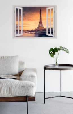 Psychedelic Collection 61 cm Beautiful Eiffel Tower Window Illusion Wall Sticker ( PVC Vinyl, Multicolour, Wall Covering 61 Cm X 46 Cm)_PCWI01_PCWI90 Self Adhesive Sticker(Pack of 1)