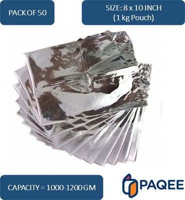 PAQEE Aluminium Silver Food Storage Bags [Food Grade High Quality] Aluminium Storage Pouch(Pack of 50)