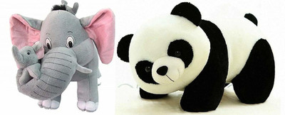 Saubhagye Combo Pack of 2 Animals Panda 30 cm, Imported Soft Toy Elephant {40 cm} with 2 Little Baby Best Playing Soft Toys  - 40 cm(Multicolor)