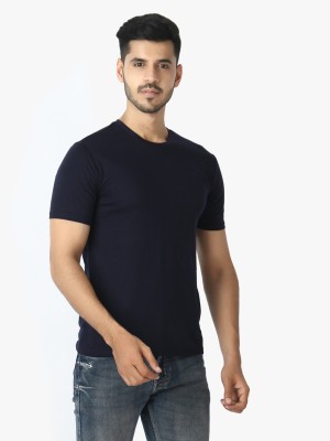 LE BOURGEOIS Solid Men Round Neck Dark Blue T-Shirt