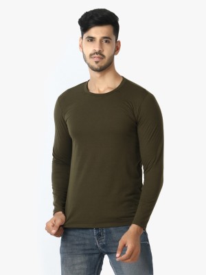 LE BOURGEOIS Solid Men Round Neck Dark Green T-Shirt