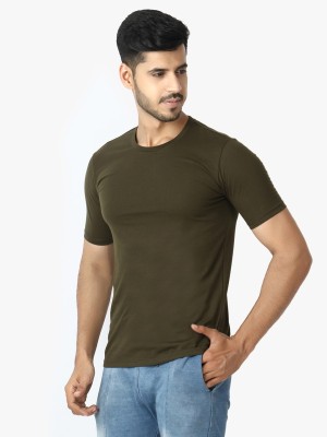 LE BOURGEOIS Solid Men Round Neck Dark Green T-Shirt