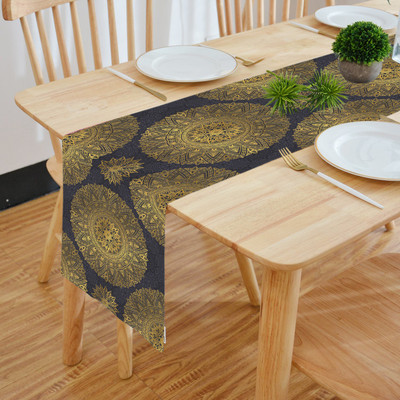 HOMADORN Blue, Gold 182.88 cm Table Runner(Polyester)