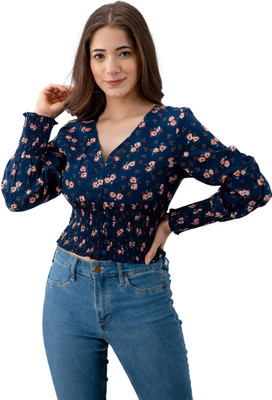 PRETTY LOVING THING Casual Printed Women Blue Top