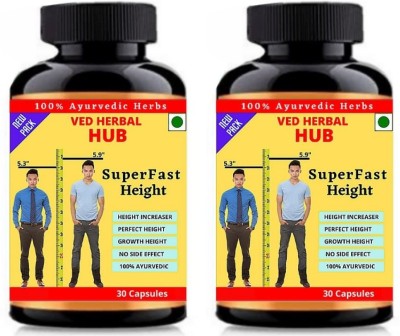 Ved Herbal HUB SUPERFAST HEIGHT, Speed Height, Height Grow, Increase Height, 60 Capsule (Pack 2) Protein Bars(60 No, Plain)