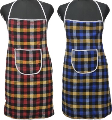 JMI Cotton Chef's Apron - Free Size(Red, Blue, Pack of 2)